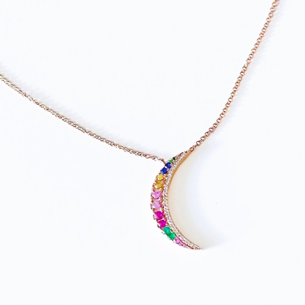 🌞HP🌞 14K Gold Rainbow Sapphire Moon Necklace